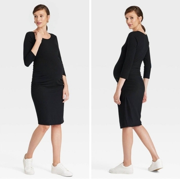 Isabel Maternity Womens Large 3/4 Sleeve Essential T-Shirt Maternity Dress Black - Picture 1 of 3